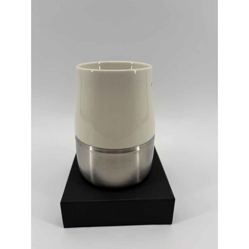 Starbucks Coffee Mug Unisex 14oz Cream Silver 2004 Vintage Metal Base Industrial - Picture 4 of 9